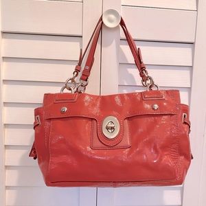 Coach Peyton Patent Leather Bag- coral